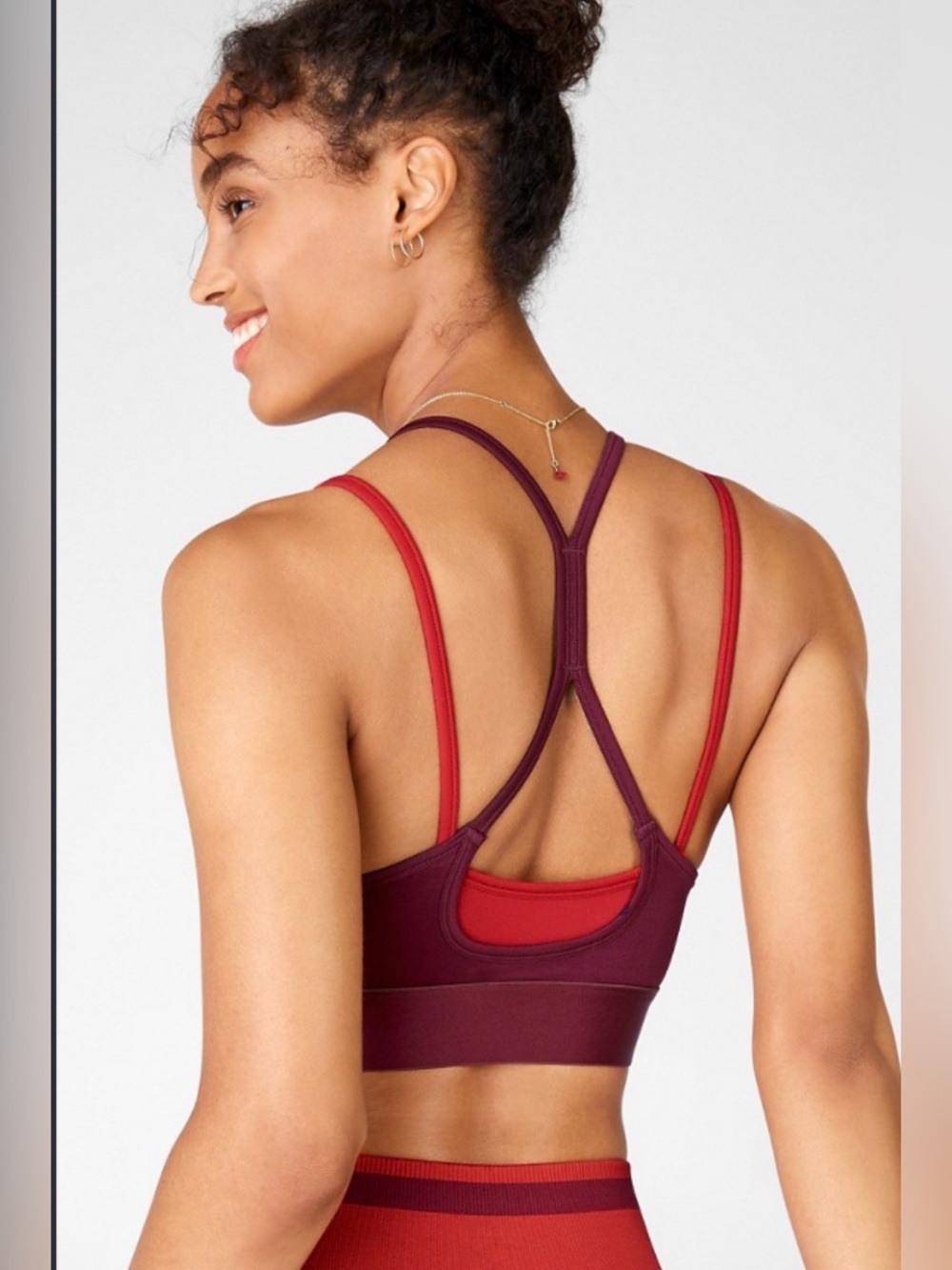 Fabletics XS Pink Burgundy Strappy Sports Bra